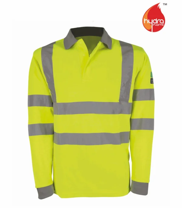 ORBIT HERTZ: INHERENT FR ARC LONG SLEEVE POLO SHIRT IN HI VIS YE
